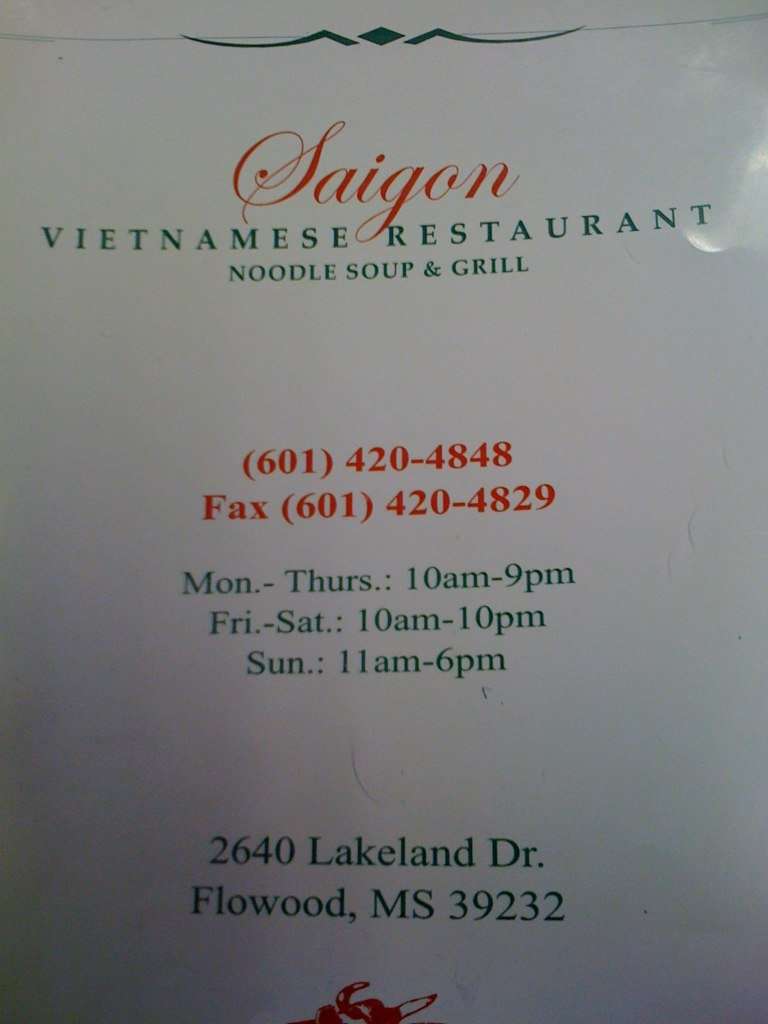 Saigon Restaurant Menu, Menu for Saigon Restaurant, Flowood, Jackson