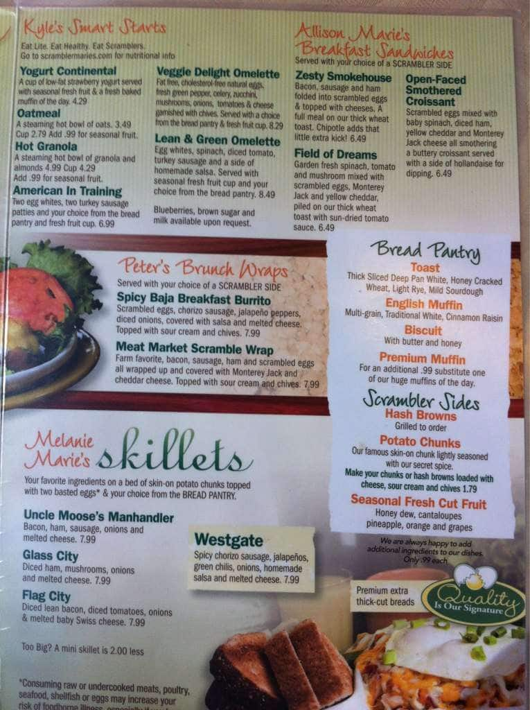 Scramble Marie S Menu Menu For Scramble Marie S Maumee Toledo