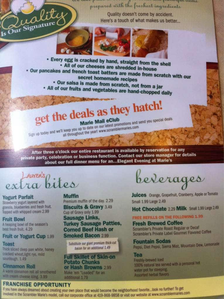 Menu at Scramblers restaurant, Maumee, 570 W Dussel Dr