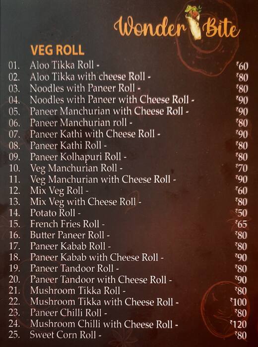 Menu of Wonder Bite, Hinjawadi, Pune