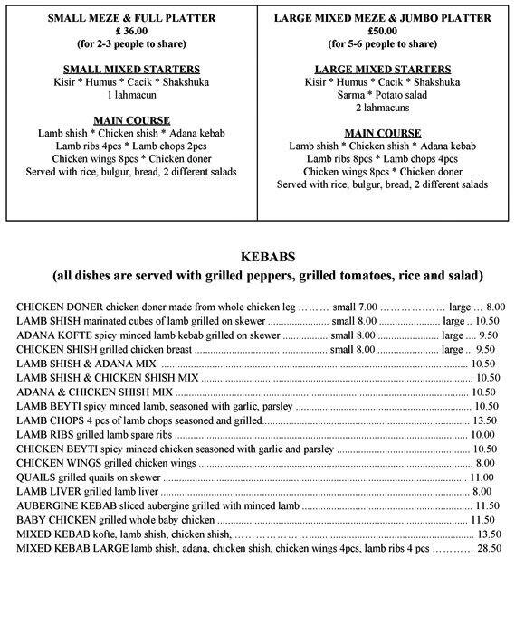 Cemo Restaurant menu