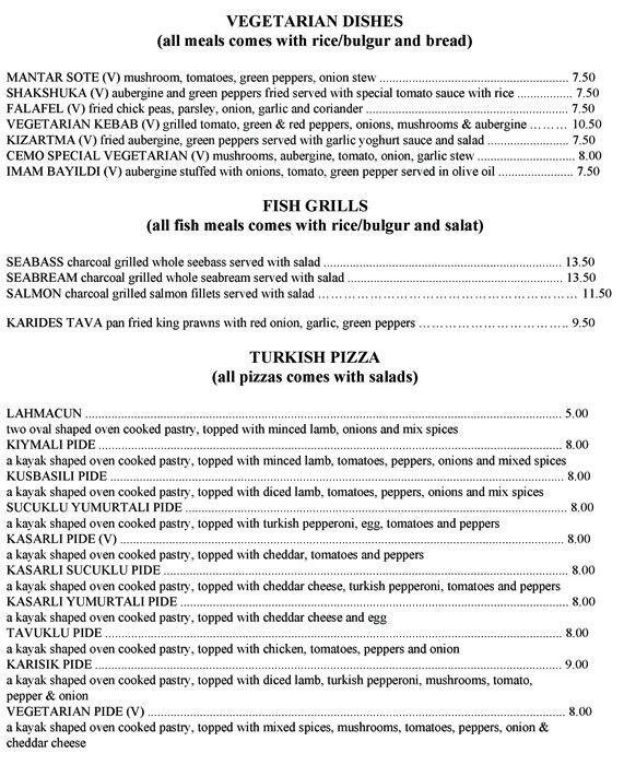 Cemo Restaurant menu