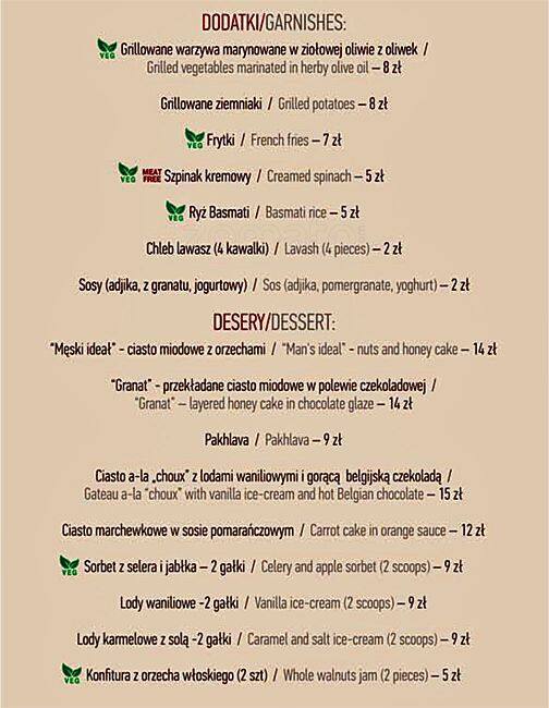 Menu at Restauracja Granat pub & bar, Katowice