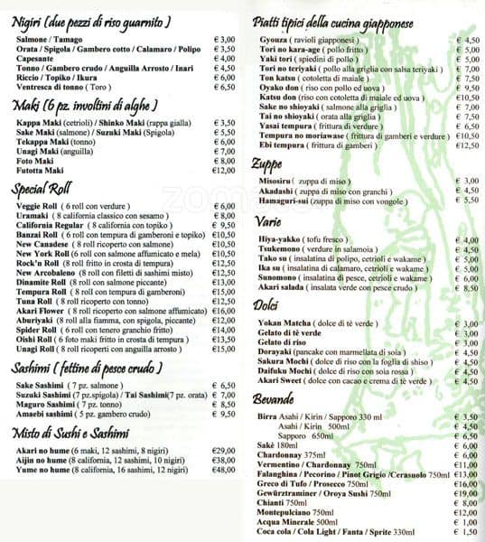 Menu di Akarisushi 