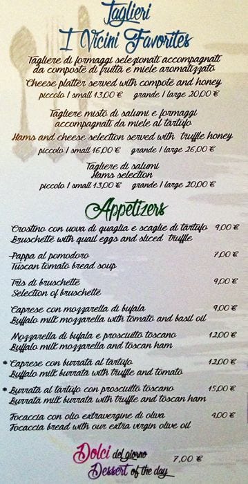 Menu di I Vicini Bistrot 