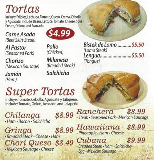 Menu at Taqueria Morelia restaurant, Chicago