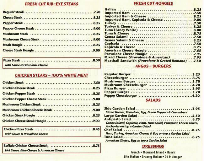 Dalessandro's Steaks menu Urbanspoon/Zomato