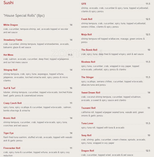 Menu at Hive Sushi Lounge restaurant, San Diego, 1065 14th St