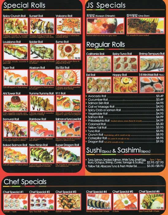 JS Sushi Menu, Menu for JS Sushi, Carrollton, Carrollton Urbanspoon