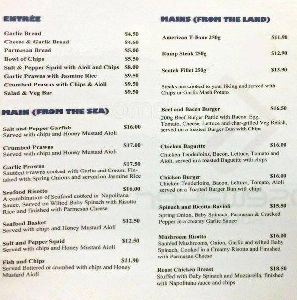 Rosewater Hotel Menu, Menu for Rosewater Hotel, Rosewater, Adelaide