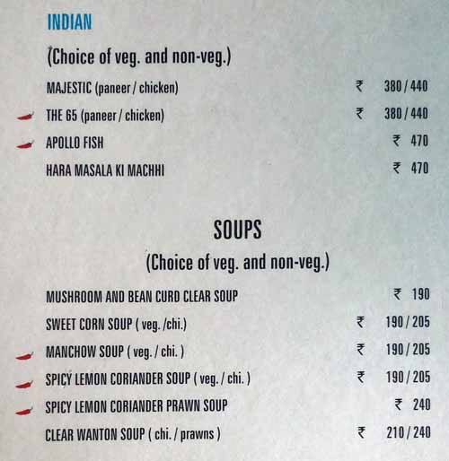 Menu Of The Waterfront Necklace Road Hyderabad