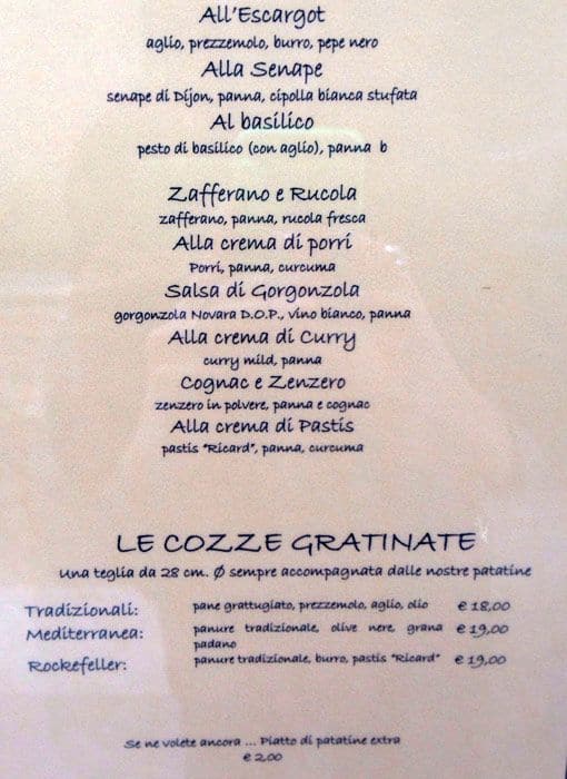 La Cozzeria Speisekarte