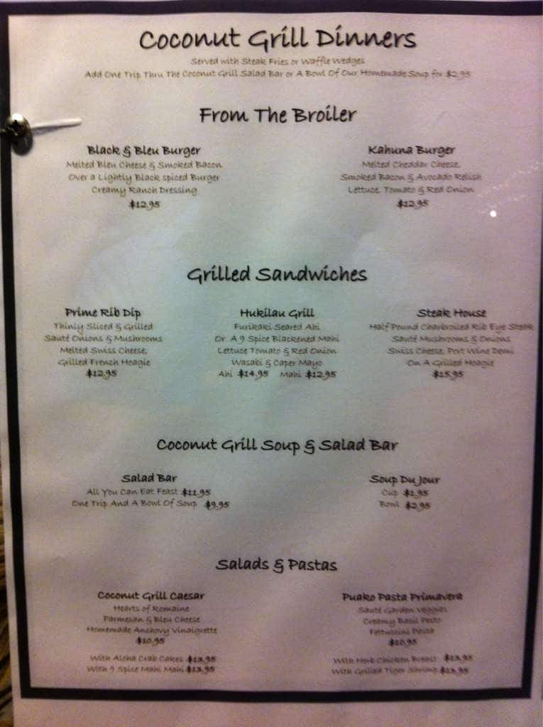 Coconut Grill Menu, Menu for Coconut Grill, Kahului, Rest of Hawaii