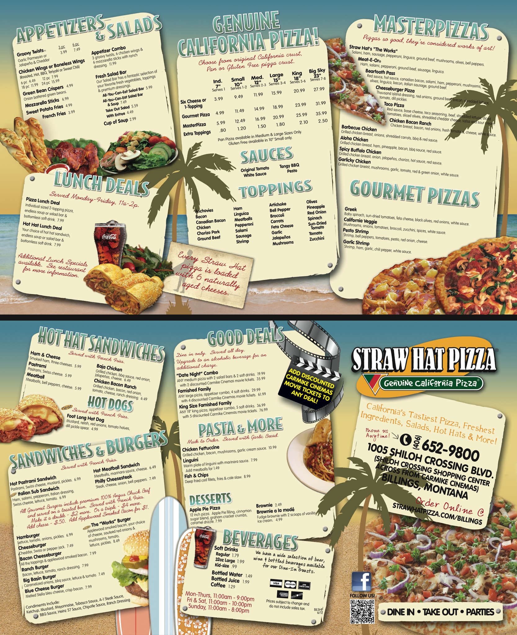 Straw Hat Pizza Menu, Menu untuk Straw Hat Pizza, Westend, Billings