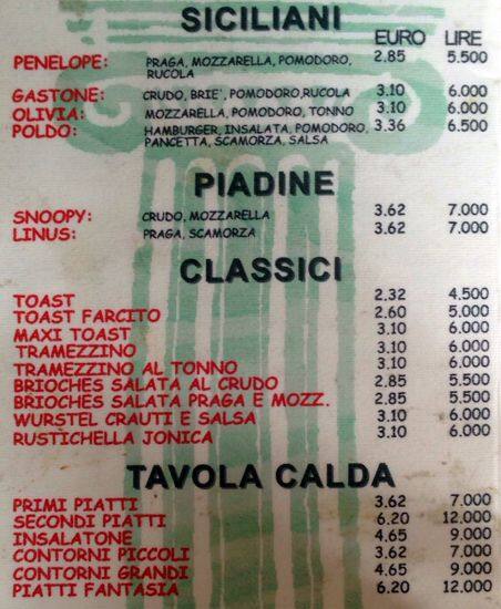 Menu di Caffè Ateneo dal 1973 