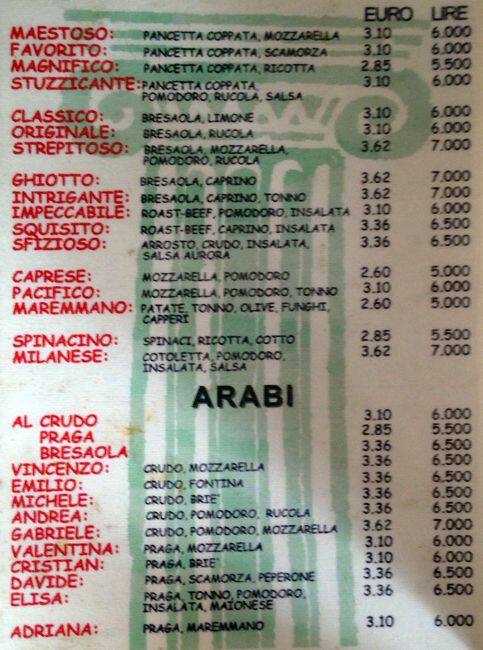 Menu di Caffè Ateneo dal 1973 