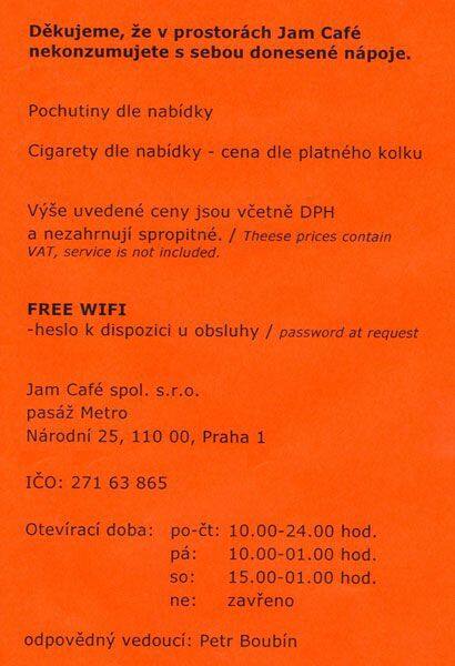 Jam Café menu