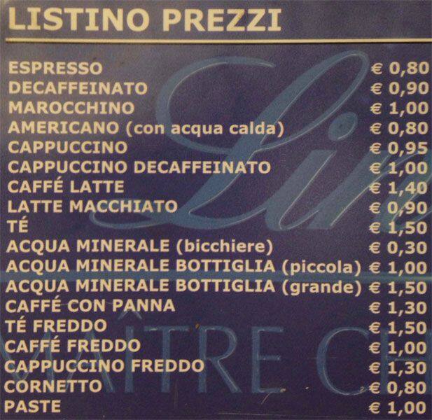 Special Coffee Speisekarte