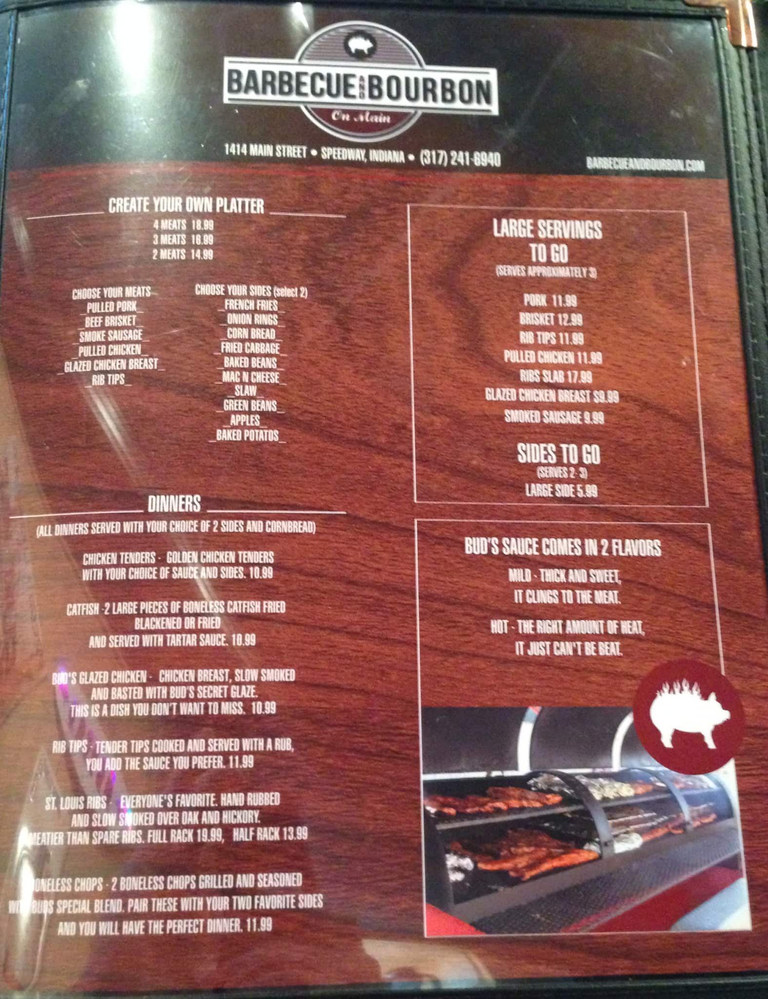 Menu at Barbecue and Bourbon, Speedway, N Main St