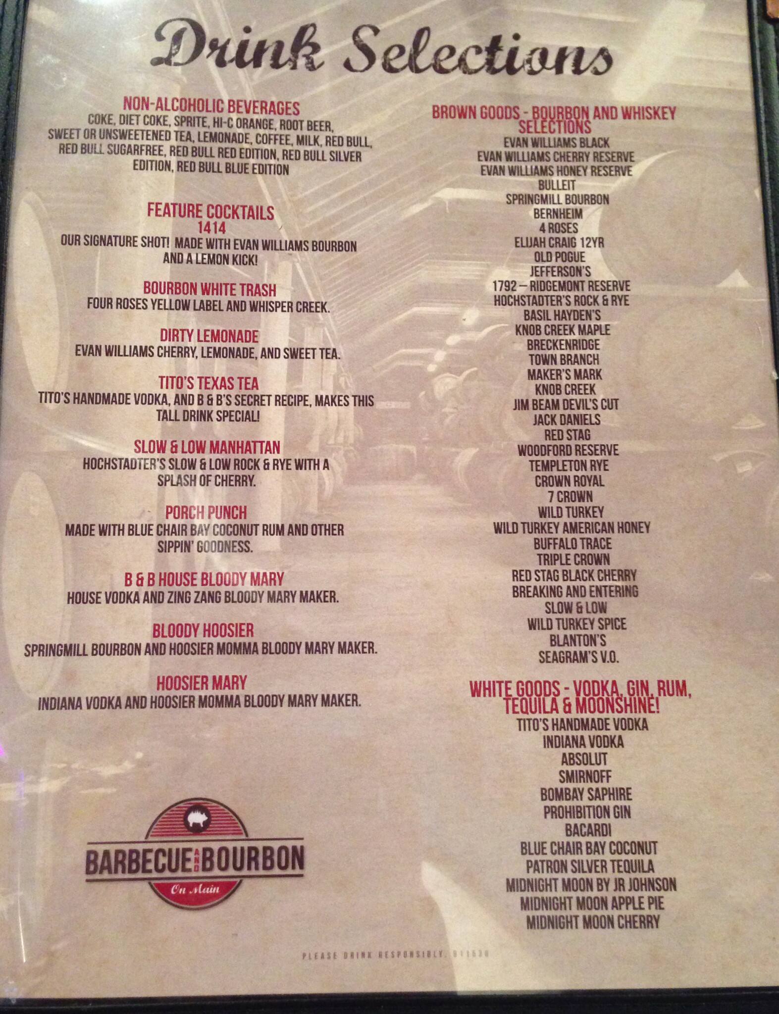 Barbecue and Bourbon menu