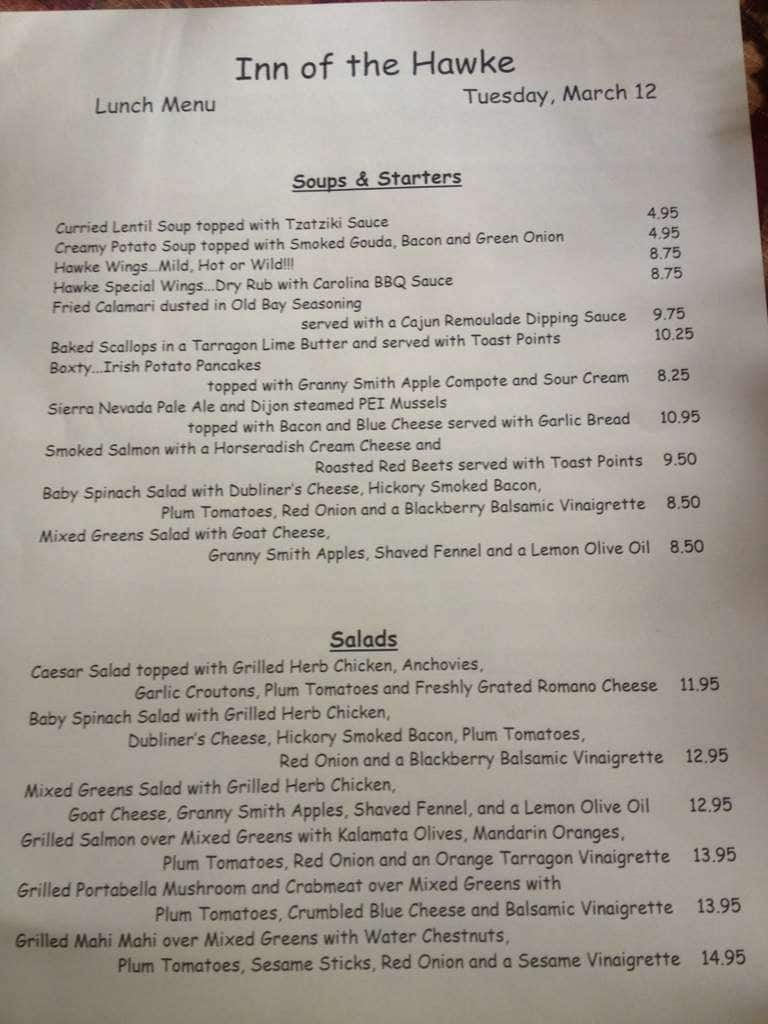 Menu at The Hawke pub & bar, Lambertville