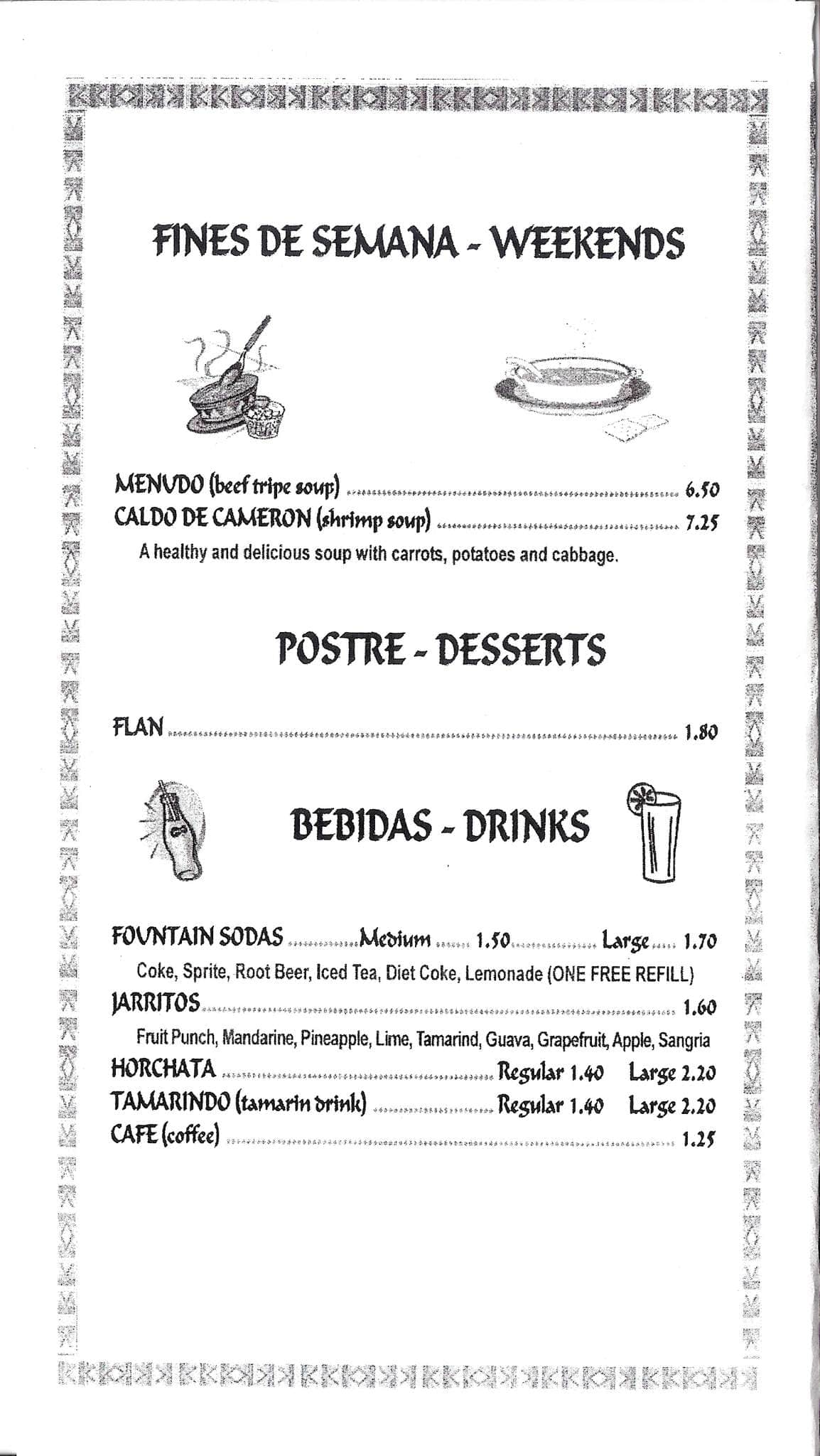 Menu at Tacos El Norte restaurant, McHenry, W Elm St