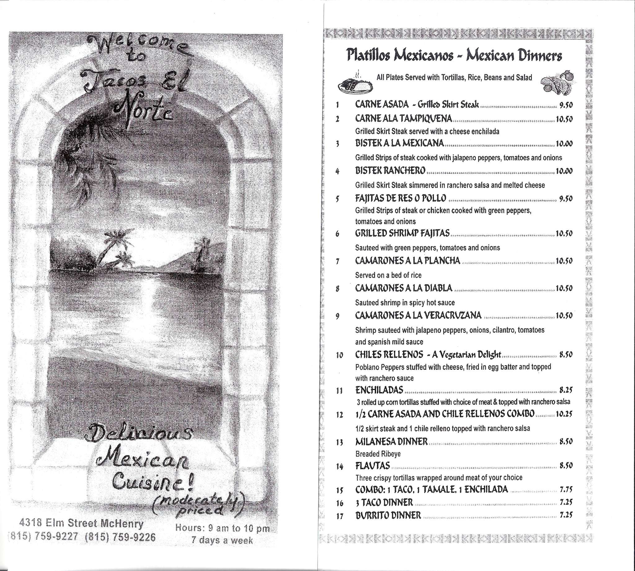 Taco's El Norte Menu, Menu for Taco's El Norte, McHenry, McHenry