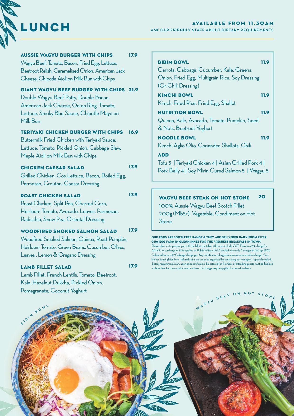 Menu at Firestone restaurant, Sydney