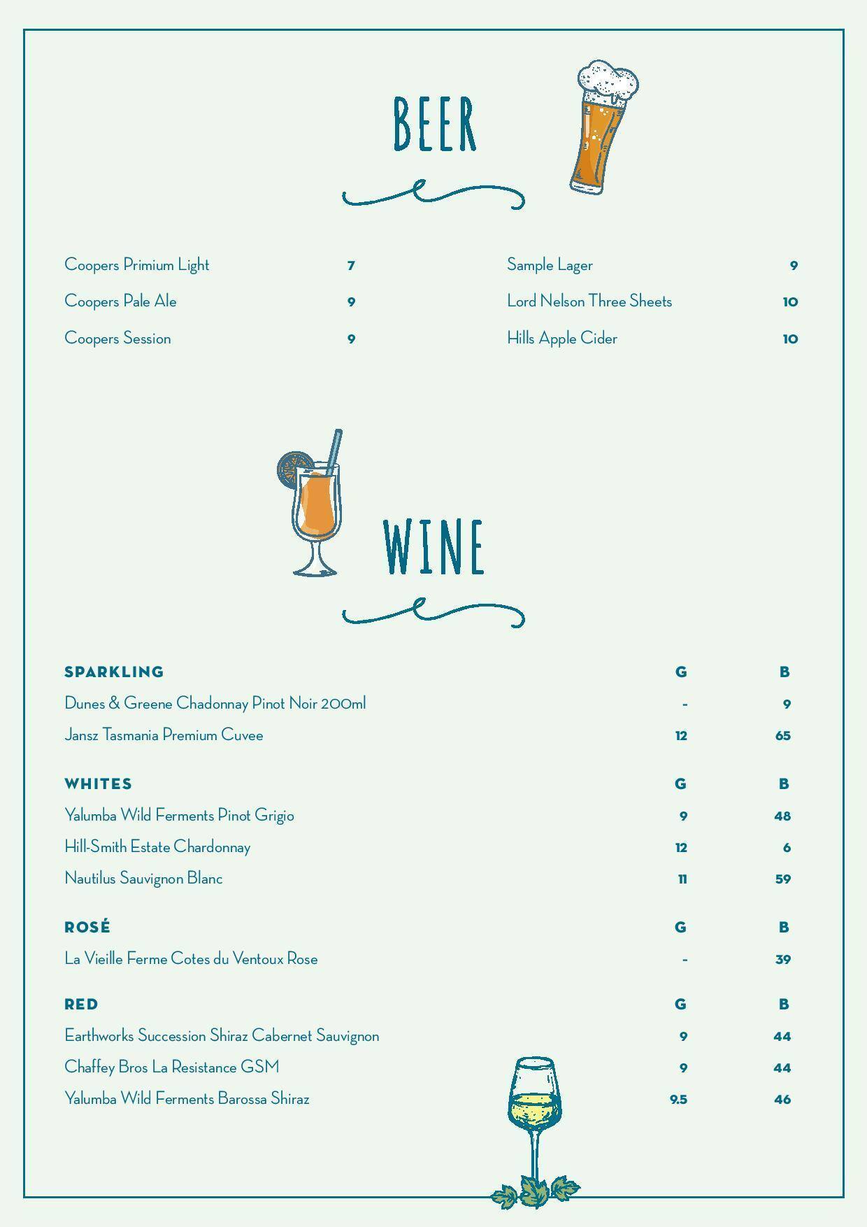 Menu at Firestone restaurant, Sydney