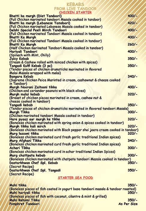Raafae's Dastarkhwan menu