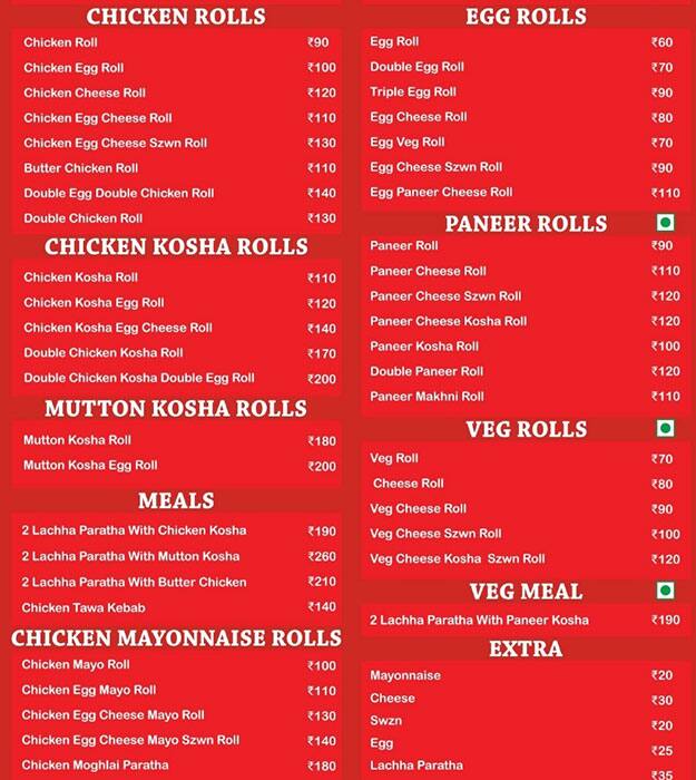 Menu of Roll Monk, Chembur, Mumbai