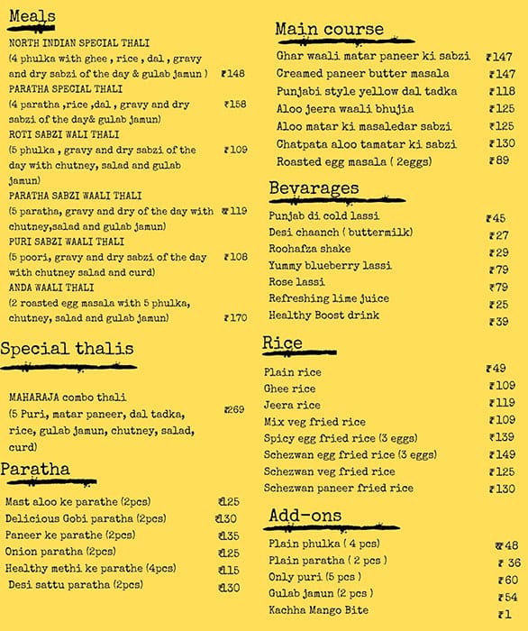 Menu at The Punjabi Kitchen, Bengaluru, Ground Floor, Service Road