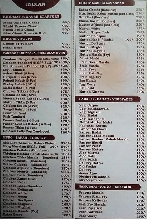 Cafe Alfa menu