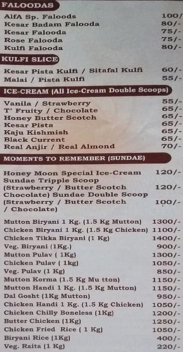 Cafe Alfa menu