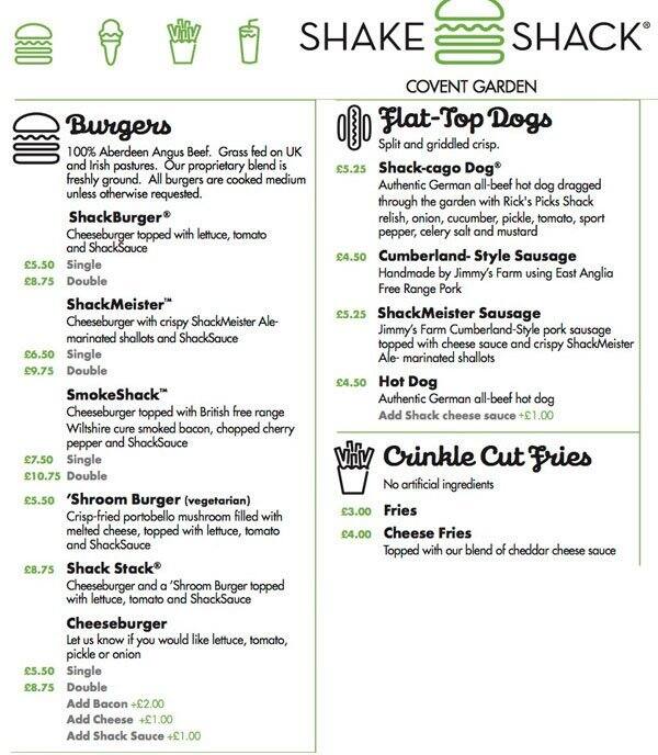 Shake Shack Printable Menu