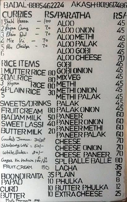 Popular Punjabi Paratha House menu