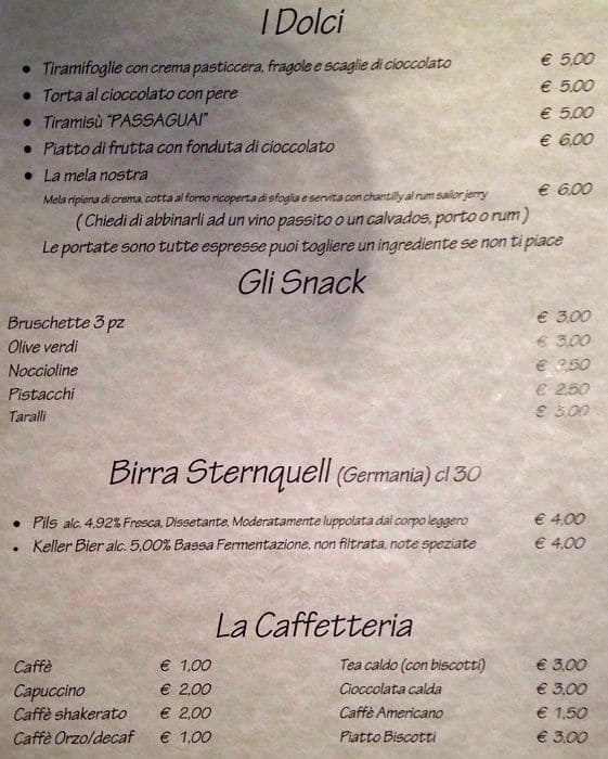 Menu di Passaguai 