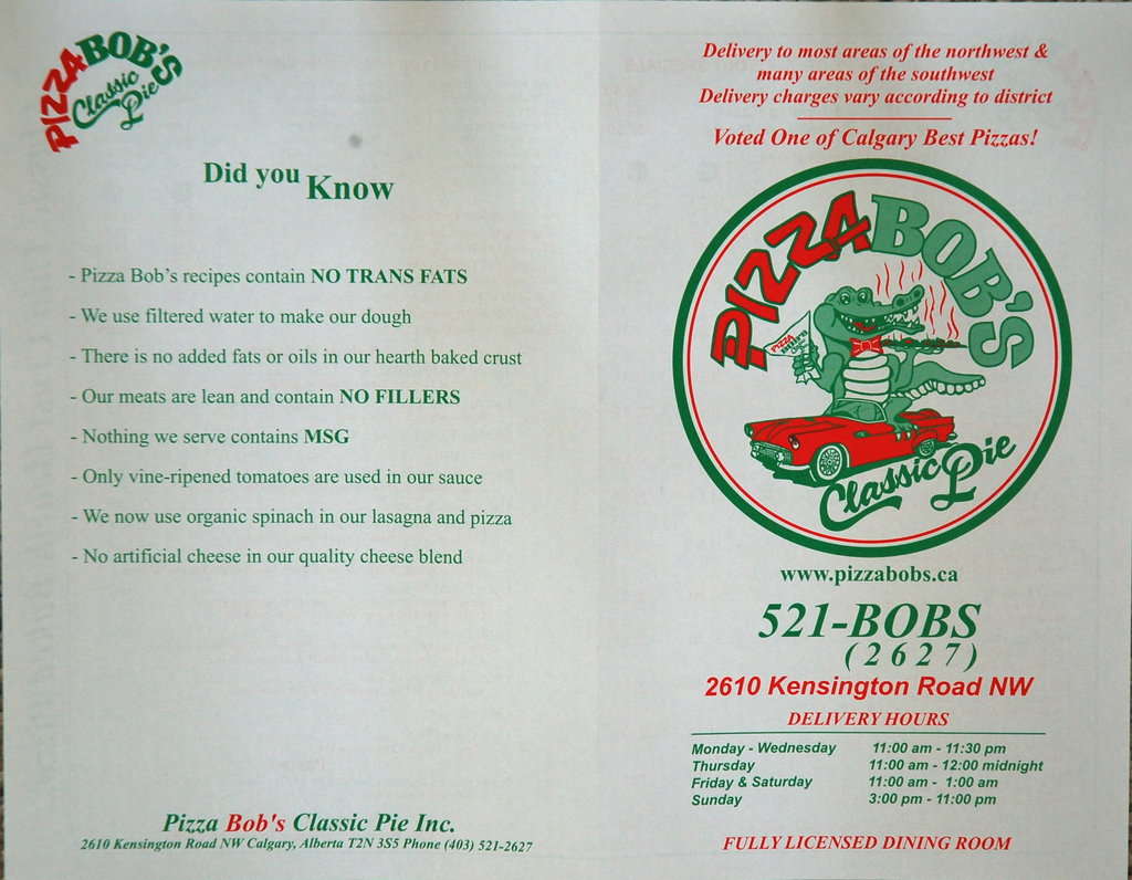 Pizza Bob's Classic Pie Menu Urbanspoon/Zomato