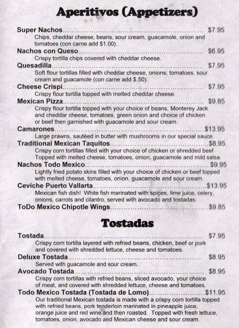 Todo Mexico Menu, Menu for Todo Mexico, Lynnwood, Lynnwood - Urbanspoon ...