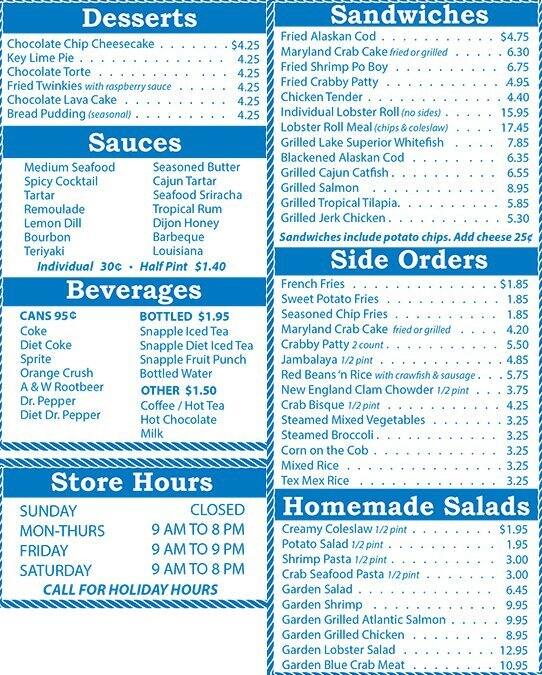 Menu at Don's Dock Seafood restaurant, Des Plaines