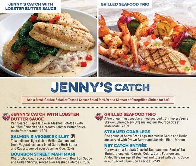 Menu at Bubba Gump Shrimp restaurant, Orlando