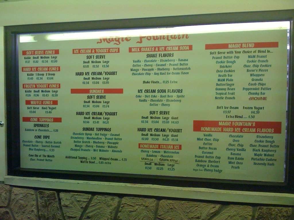 Magic Fountain Menu, Menu for Magic Fountain, Summit, Summit