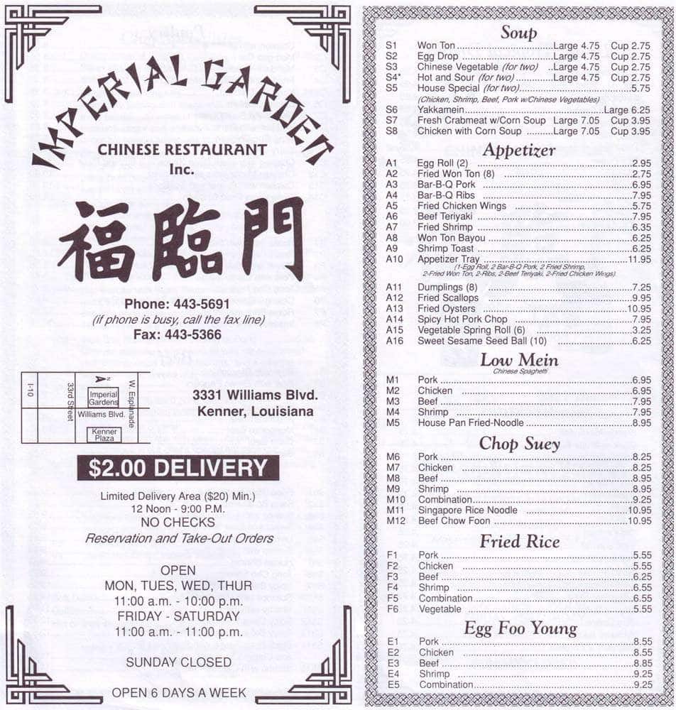 Imperial Garden Chinese Restaurant Menu