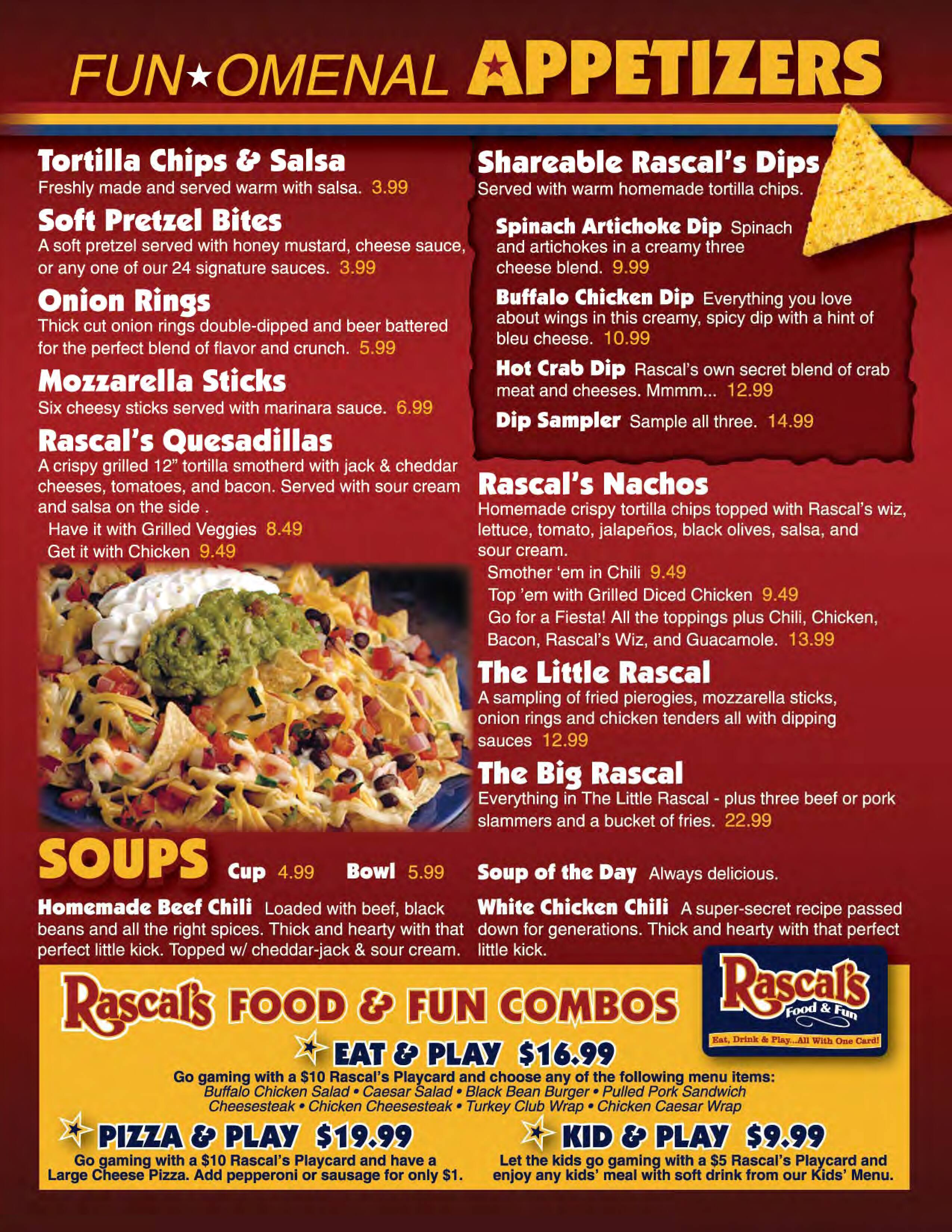 Rascals Food and Fun Menu, Menu for Rascals Food and Fun, Allentown