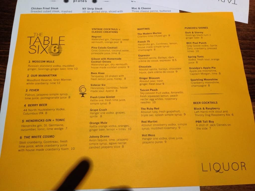 Menu at Table Six Kitchen + Bar, North Canton