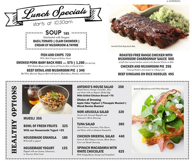 Menu at Breakfast at Antonio's restaurant, Tagaytay