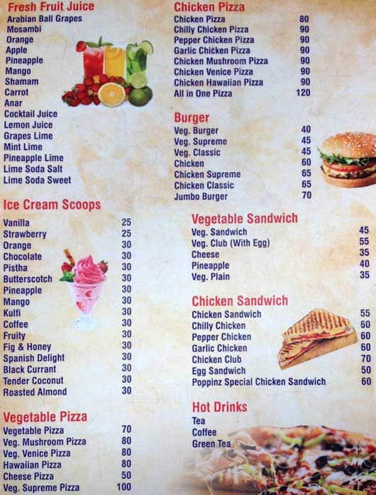 Poppinz Bakery and Juices menu