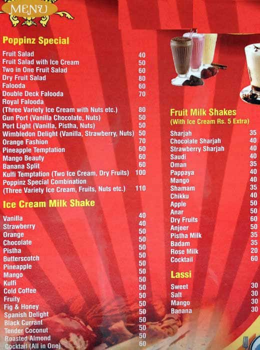 Poppinz Bakery and Juices menu