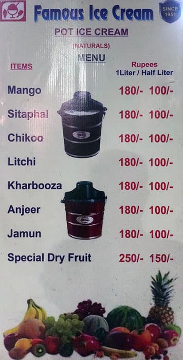 Menu At Famous Ice Creams Hyderabad