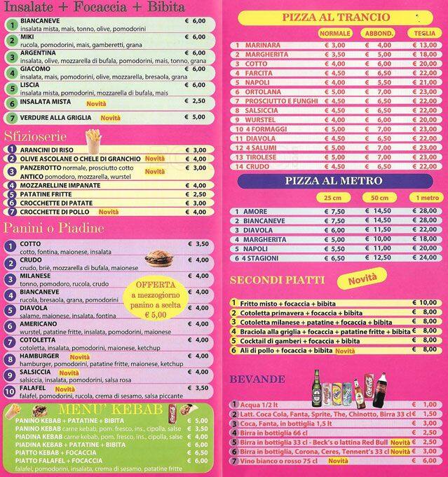 Menu di Biancaneve 